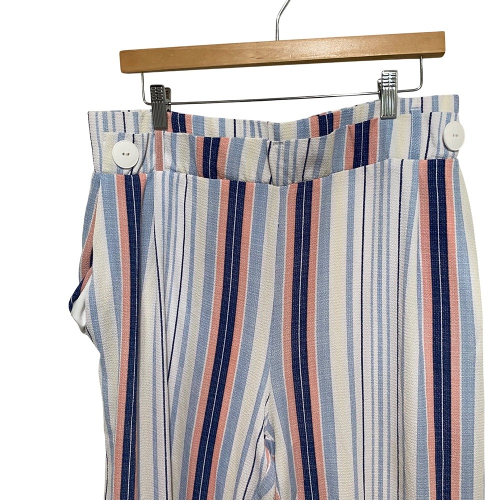 Studio JPR Womens XL Wide Leg Crop Pants Blue Pink Striped Nautical Button Trim - Picture 2 of 11